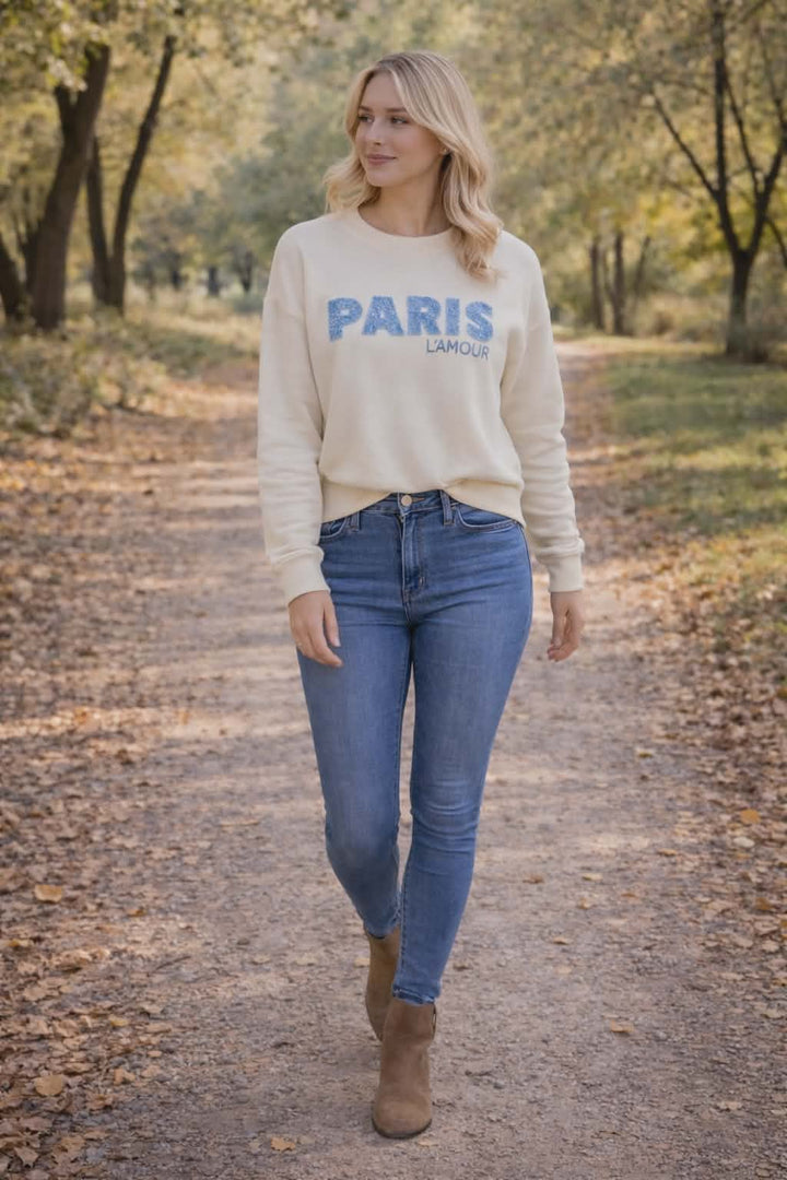 Paris Sweatshirt - White/Blue (One Size - fitting from Size 10 to Size 16)