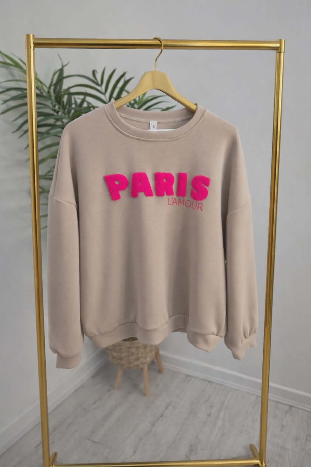 Paris Sweatshirt - Stone/Pink (One Size - fitting from Size 10 to Size 16)