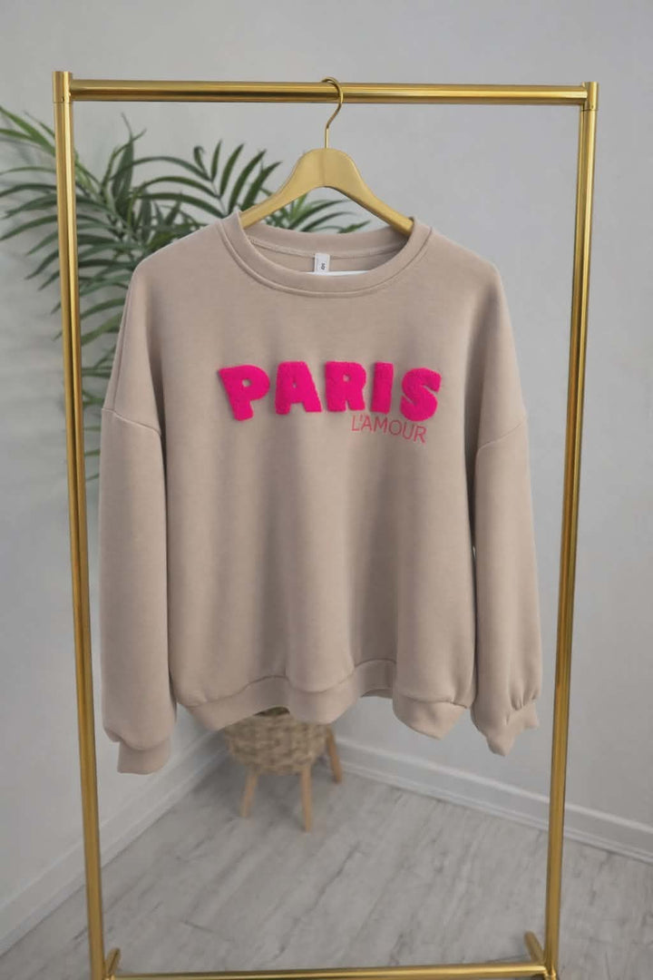 Paris Sweatshirt - Stone/Pink (One Size - fitting from Size 10 to Size 16)