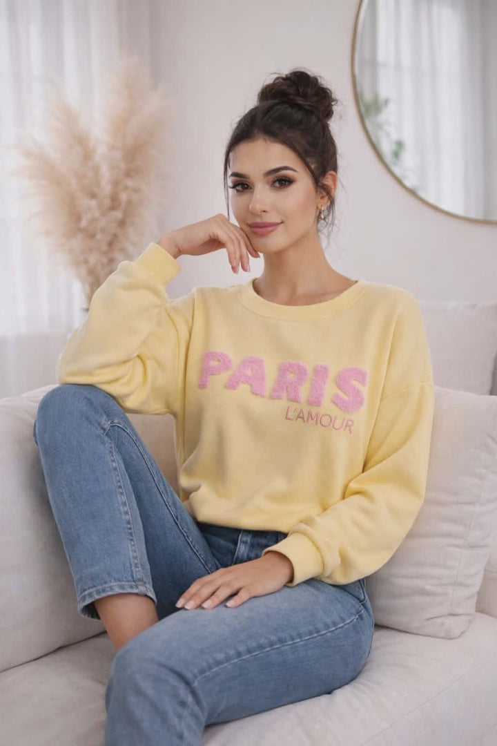Paris Sweatshirt - Yellow/Pink (One Size - fitting from Size 10 to Size 16)