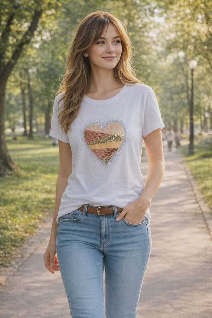 Heart Tee Shirt - White (S/M fitting from Size 8 up to Size 12)