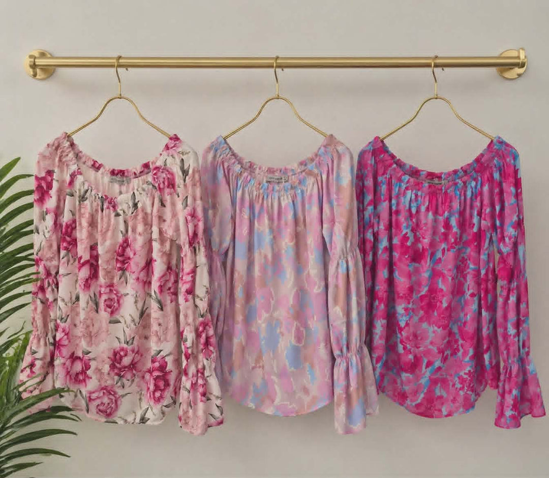 Flora Bardot Top - (One Size, fits Size 10 to Size 16) - (choose your colour & size)