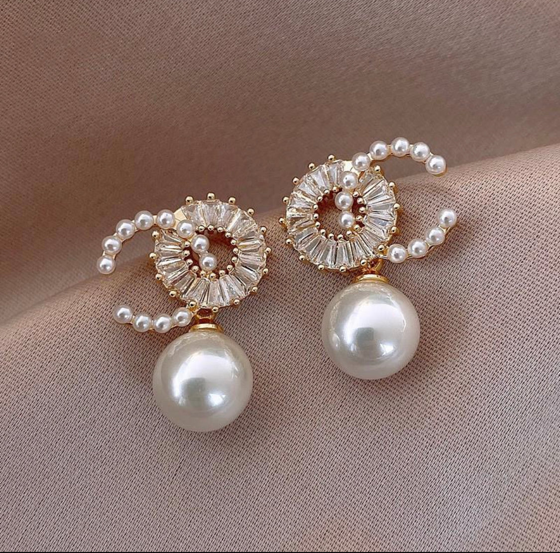 Pearl & Crystal Earrings - (Pierced)