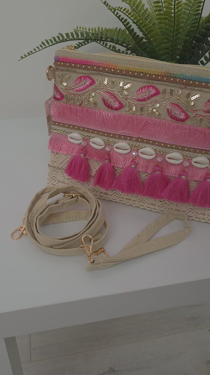 Seashells with Tassels Clutch Bag - Pink