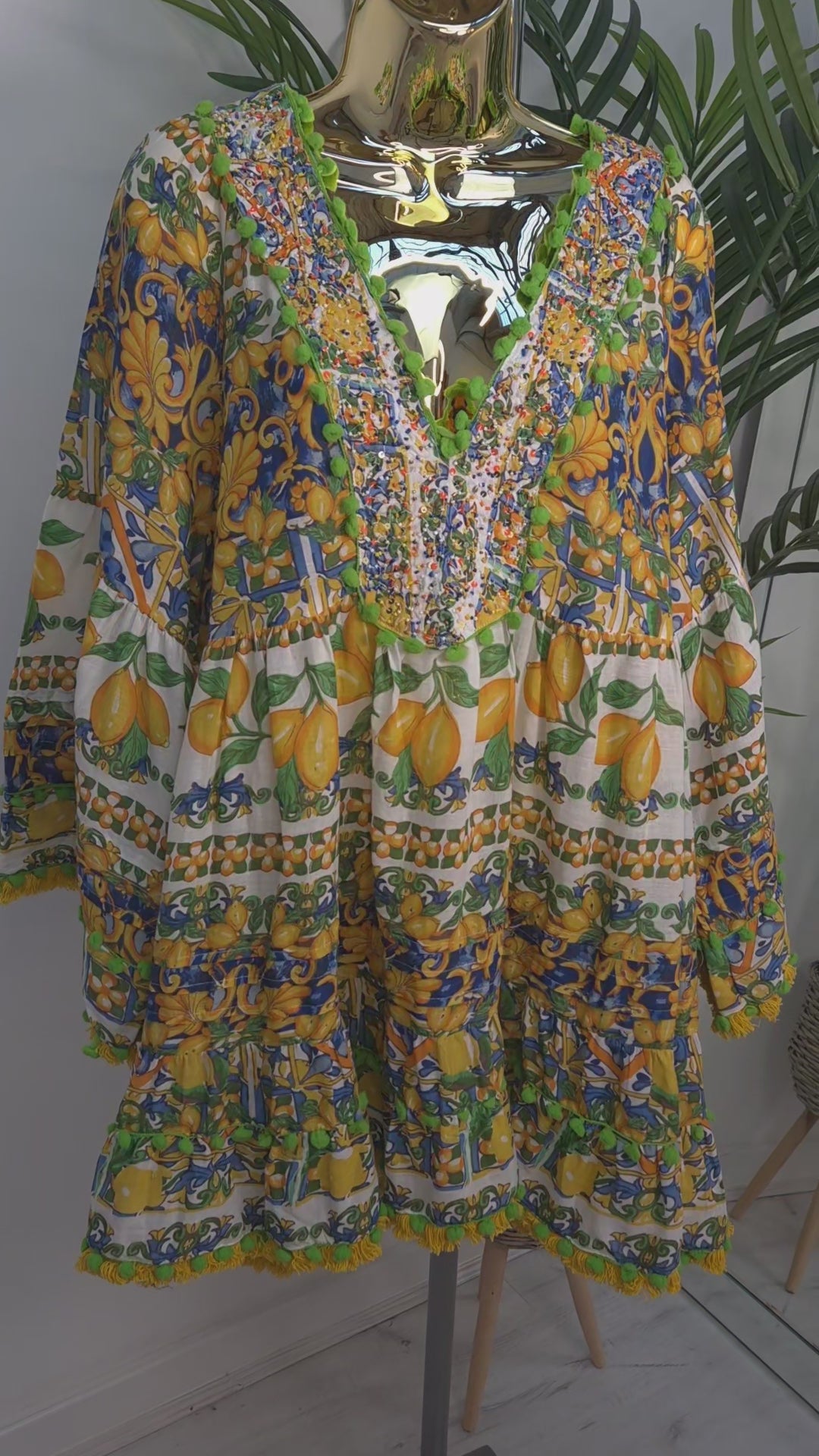 Santorini Beaded Tunic Top - Lemon & Lime
