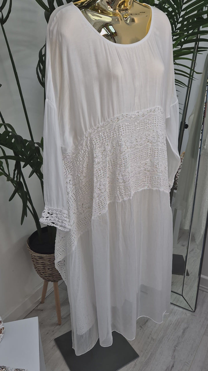 Ibiza Beach Dress with Iridescent Sequins - White (One Size)