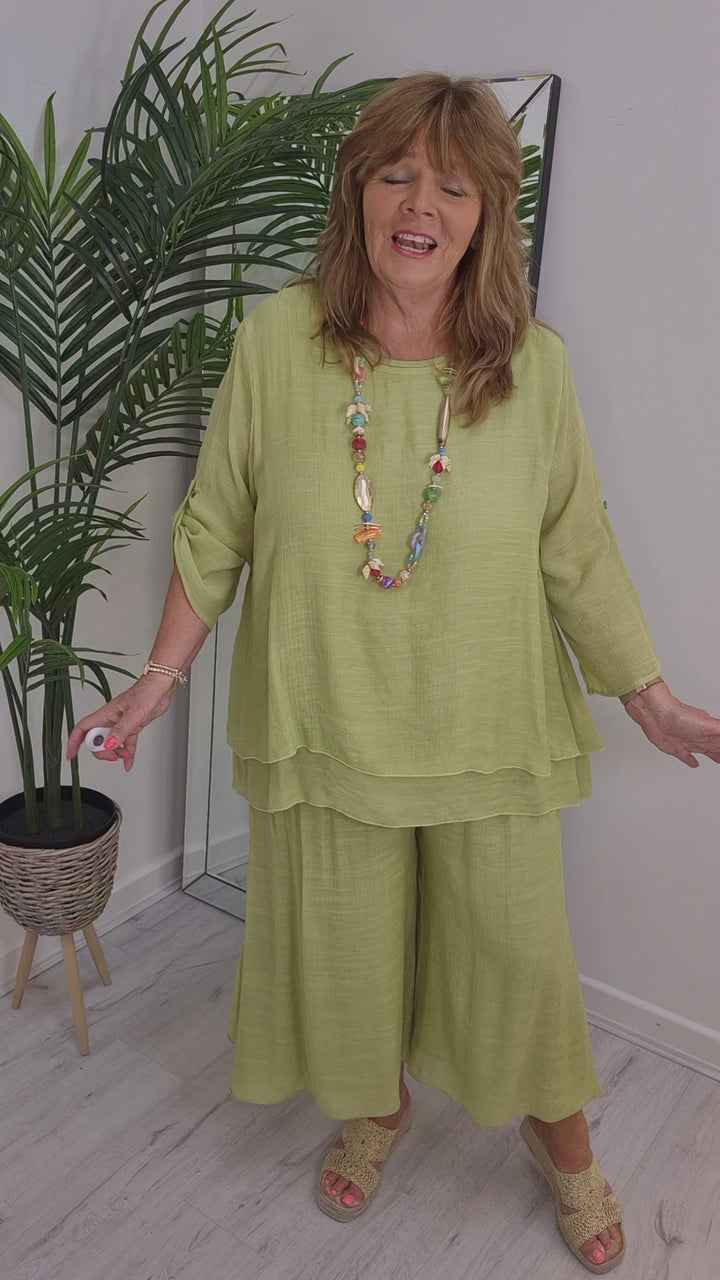 Sicily Two Piece Co-ord Set (3/4 Length Pants) - Lime