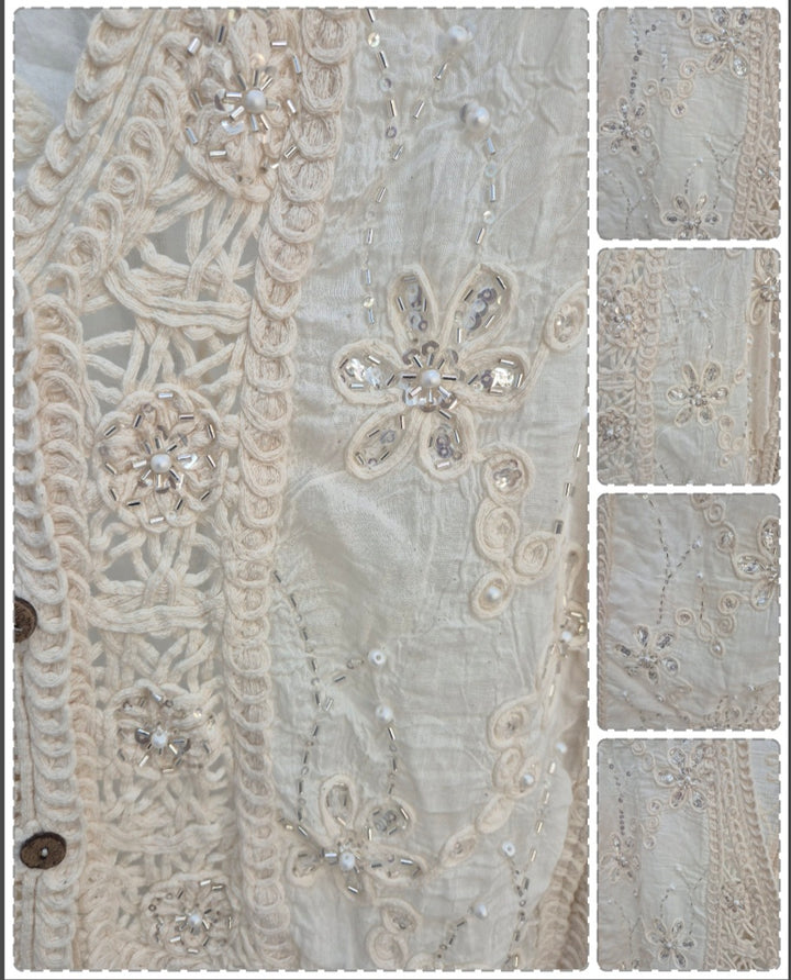 Es Cana Sparkly Embroidered Cardigan (One Size/Curvy - fits from Size 12 up to Size 18) - Natural