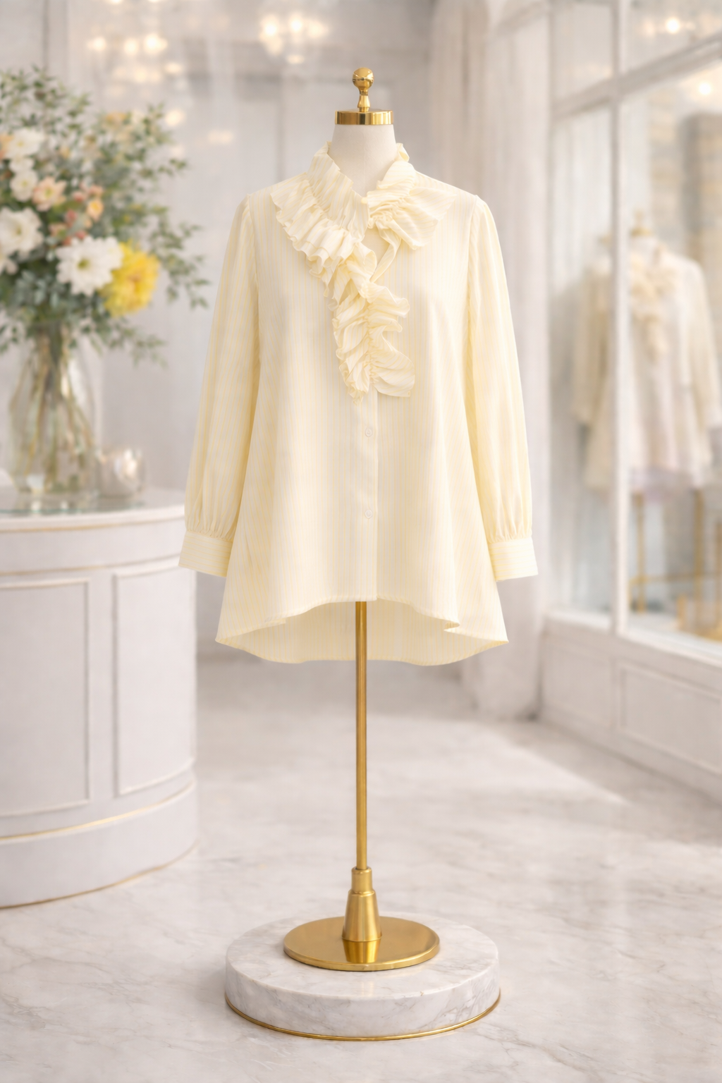 Riley Ruffle Blouse (fitting Size 14/16 up to Size 18 - Lemon/White