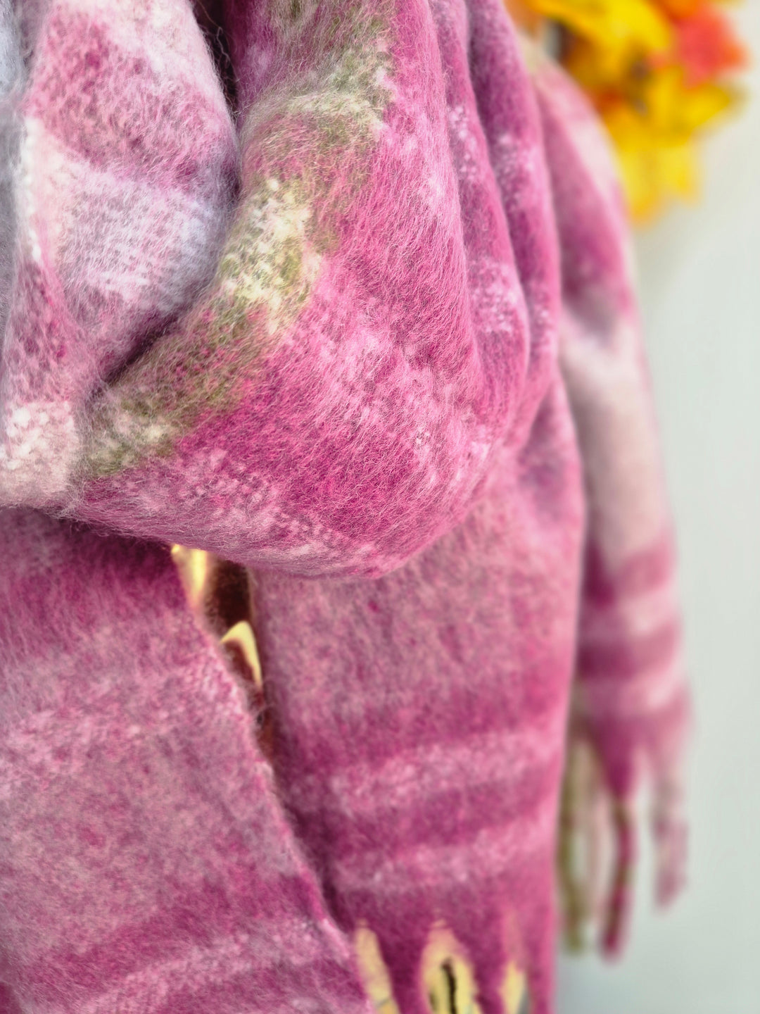 Checked Scarf with Fringing - Wine