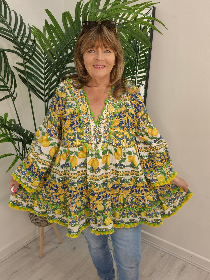 Santorini Beaded Tunic Top - Lemon & Lime