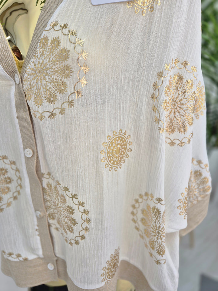 Ibiza Floral Jacket - White/Gold - (Loose Fit)
