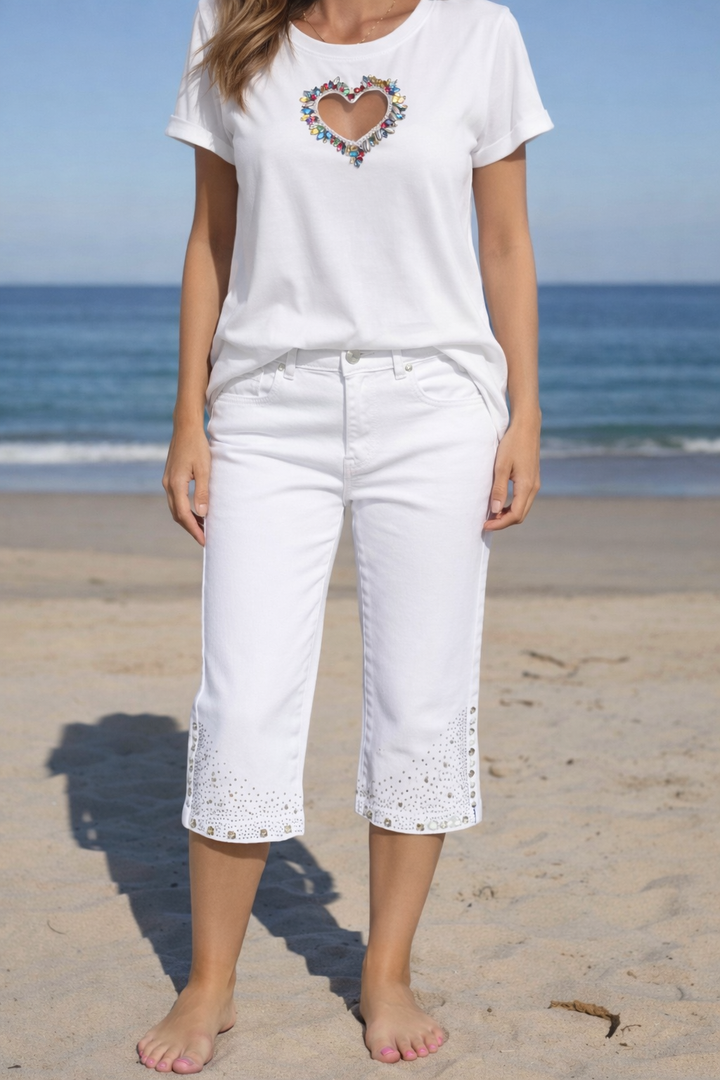 Crystal & Pearl Pedal Long Shorts - White (Size 10)