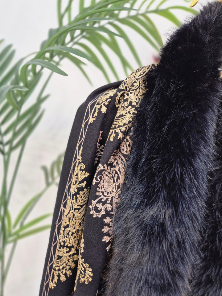 Oslo Faux Fur Shawl/Wrap - Black/Gold (Oversized)