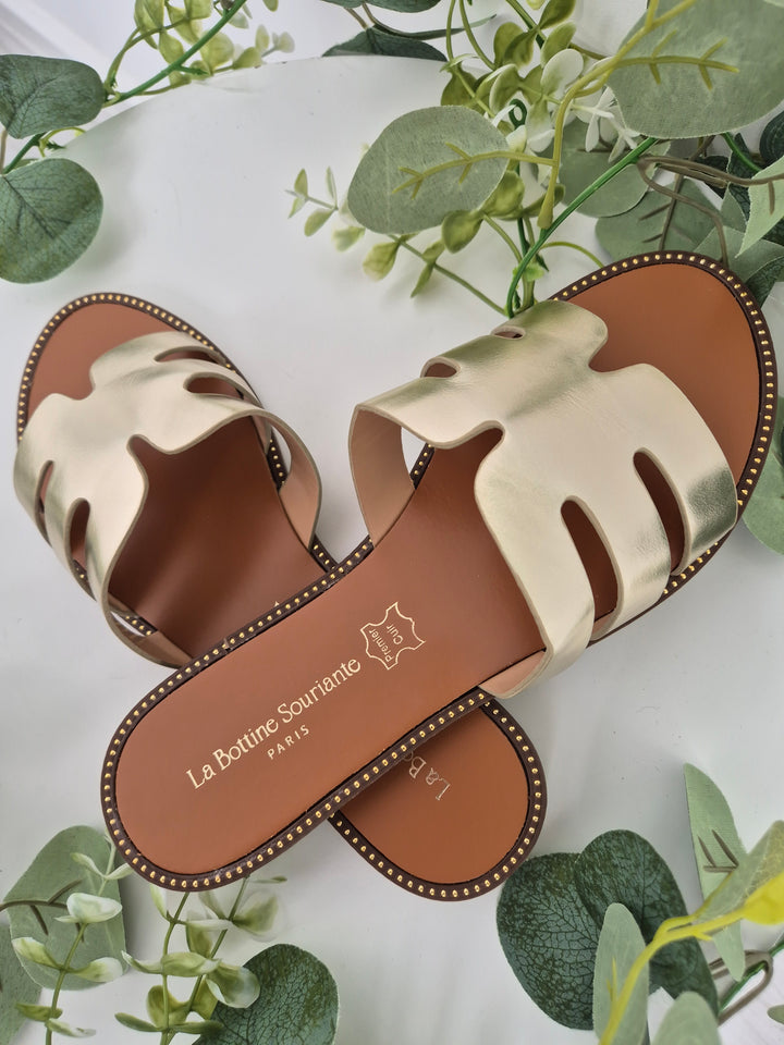 Marbella Slip On Sandals - Metallic Gold (Real Leather) - (choose your Size)