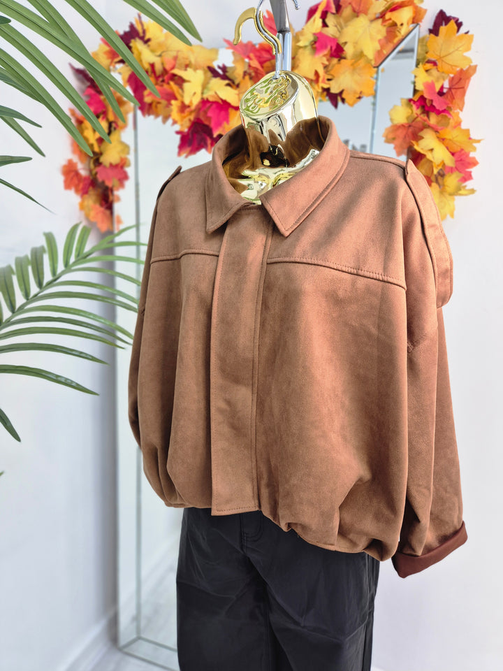 Sam Suedette Biker Jacket (Loose Fit, fits from Size 10/12 up to Size 16) - Tan