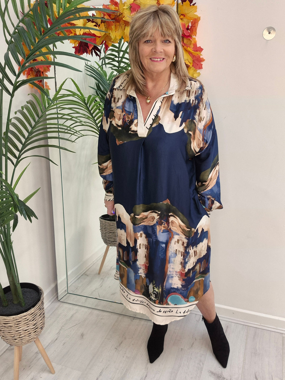 Amalfi Silk Dress - Navy - (One Size - fitting from Size 14 to Size 20)