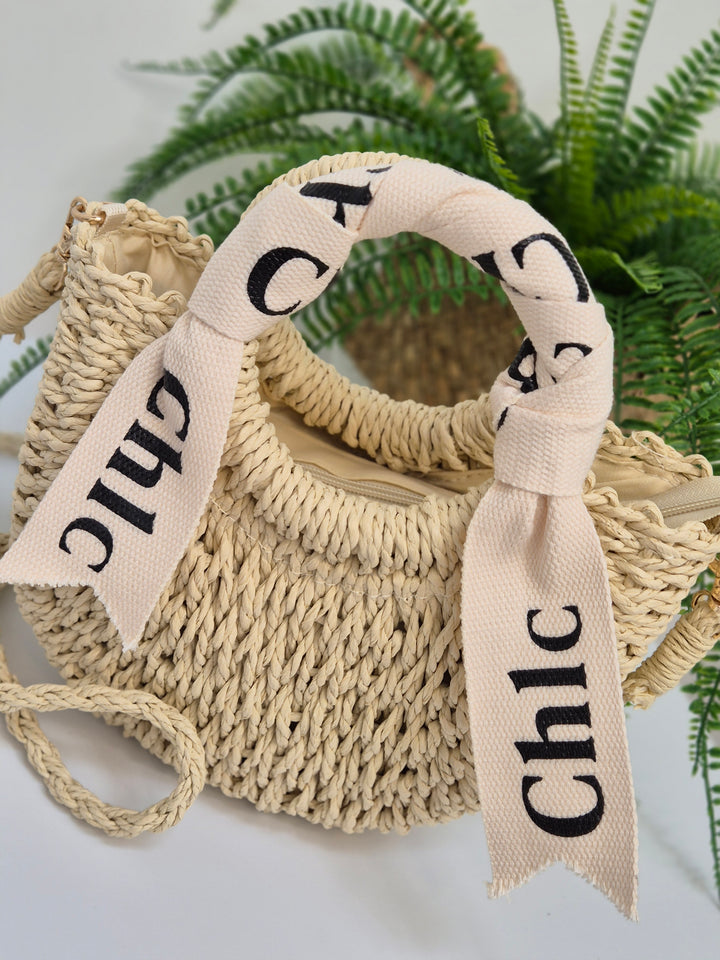 Chic Woven Raffia Bag with Dual Handles - Natural