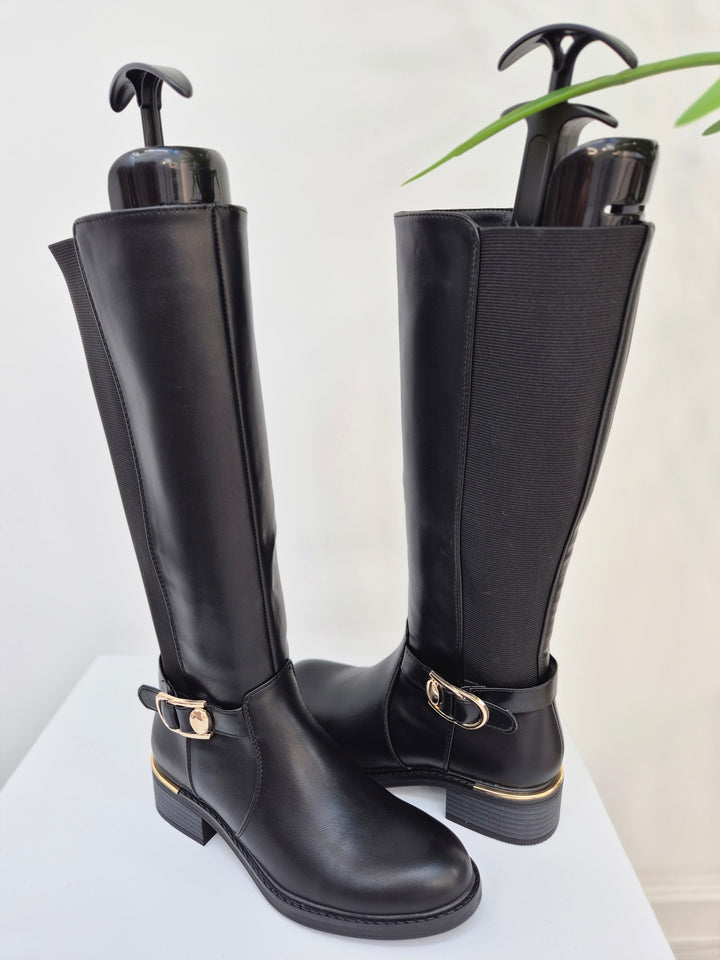 Boston Riding Boots with Elasticated Stretchy Back - Black