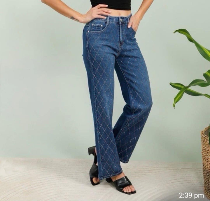 Dallas Diamante/Crystal Jeans - Stonewashed (choose your Size)
