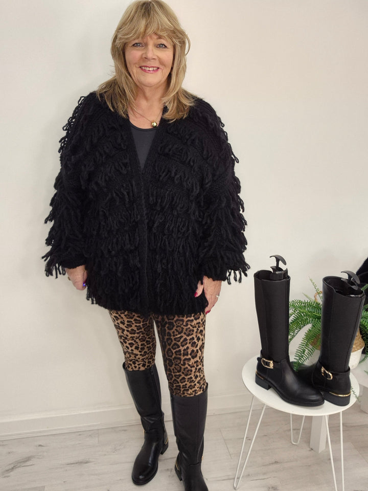 Shaggy Cardigan (Oversized) Long Length - Black