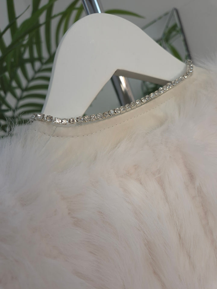 Oslo Crystal Faux Fur Jacket - Winter White - (One Size fits from Size 10 to Size 16)