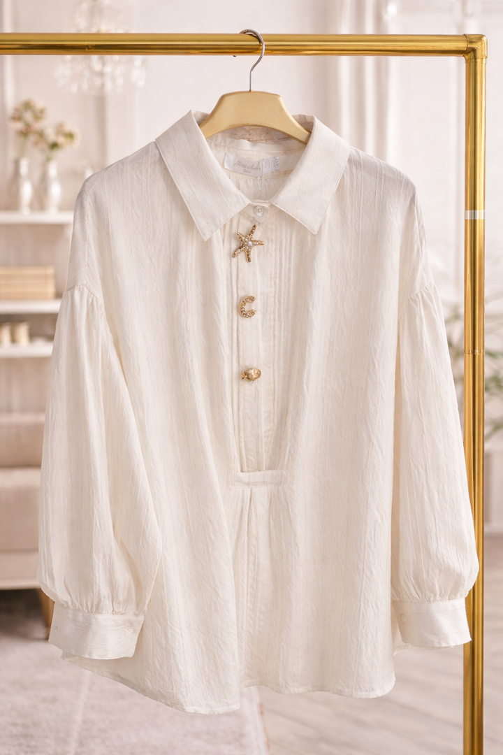Starfish Oversized Shirt (One Size/Curvy Size, fitting from Size 14/16 up to Size 18/20) Ivory