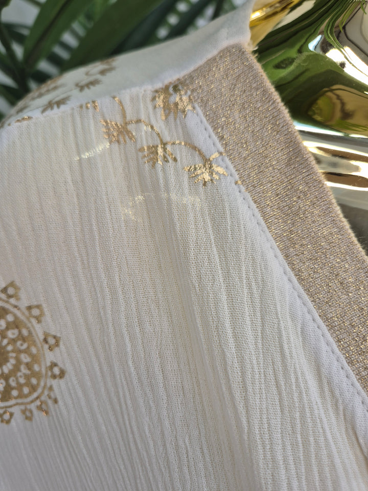 Ibiza Floral Jacket - White/Gold - (Loose Fit)
