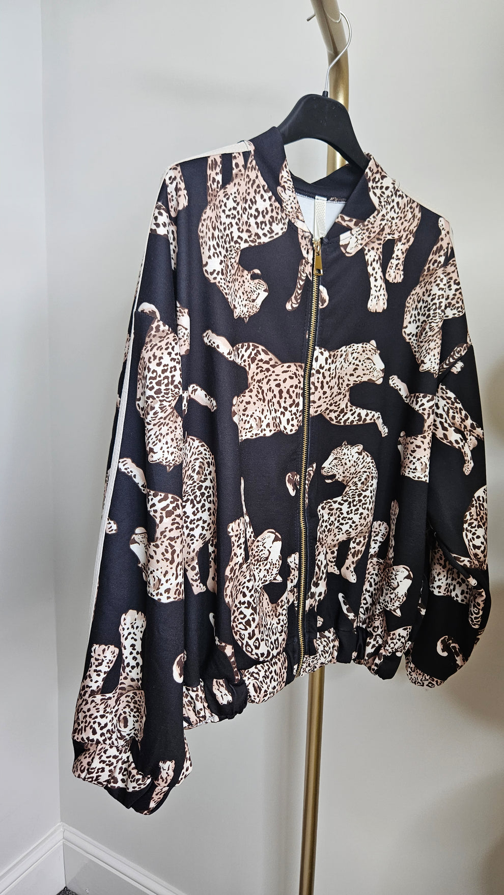 Liza Leopard Bomber Jacket - choose your Design (Oversized - fits 12 to Size 18) - Black