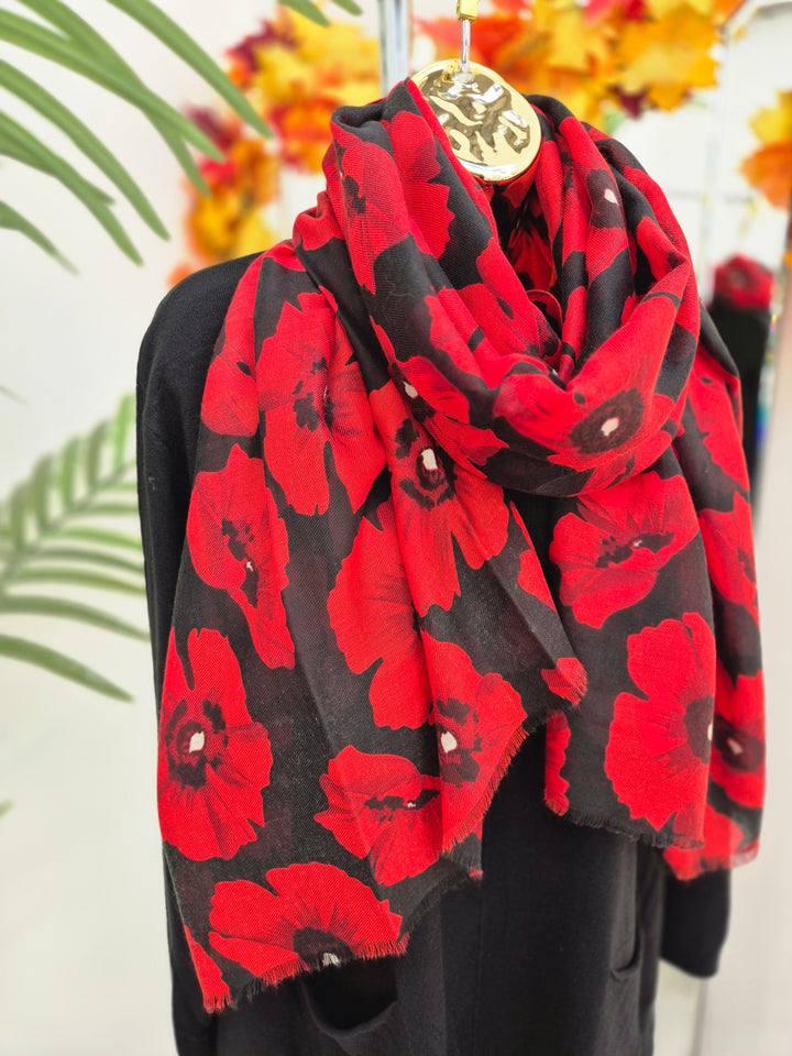 Poppy Oversized Scarf - Black/Red