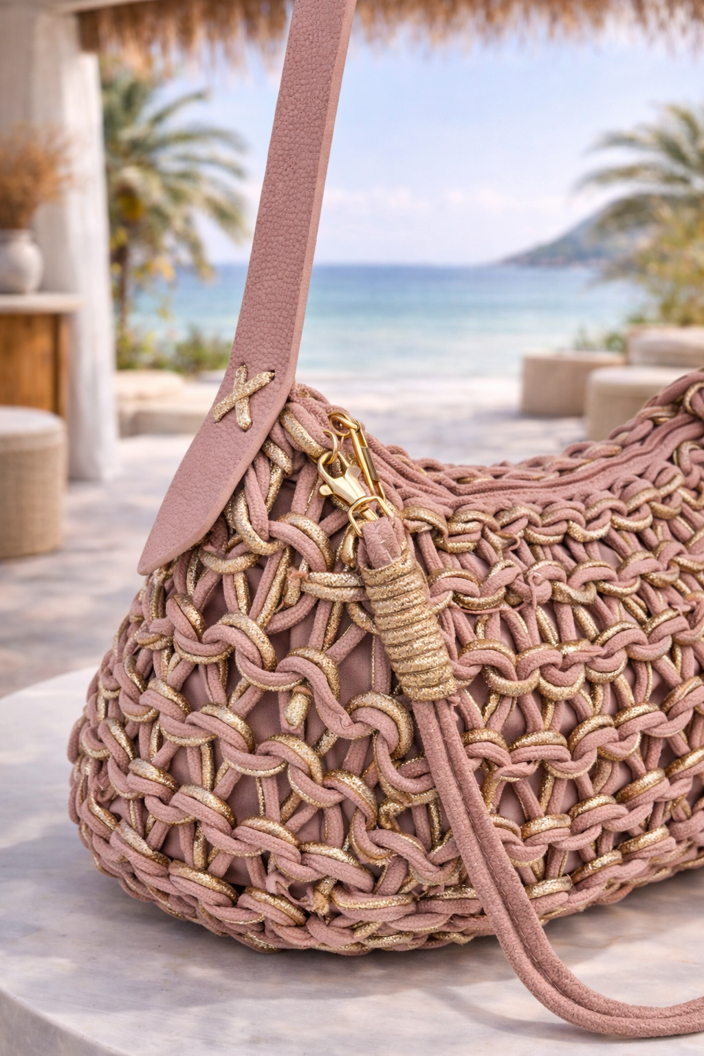 Marbella Gold Metallic Rope Bag - Pink/Gold