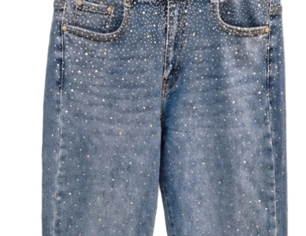 Sparkly Diamante Crystal Mom Jeans - Stonewashed (choose your Size)