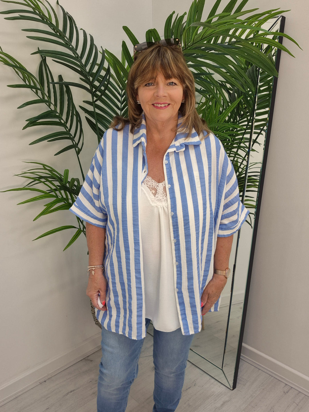 Candy Striped Shirt - Blue/White (Oversized)