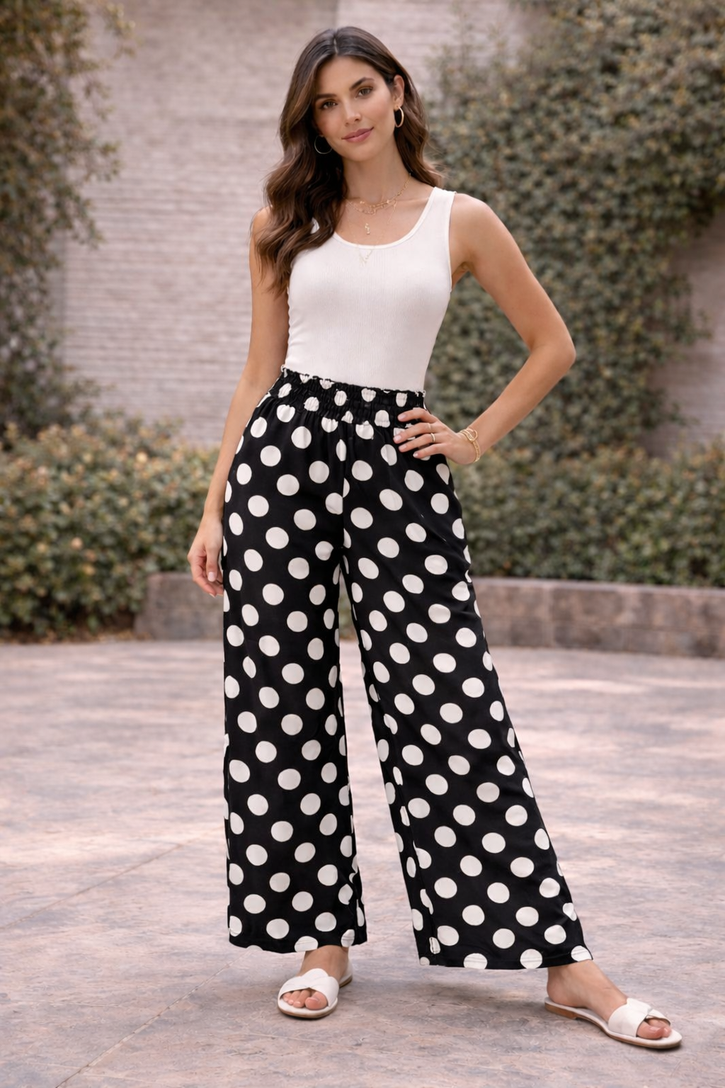 Polka Dot Wide Leg Pants with Elasticated Waistband - (choose your Size & Colour)