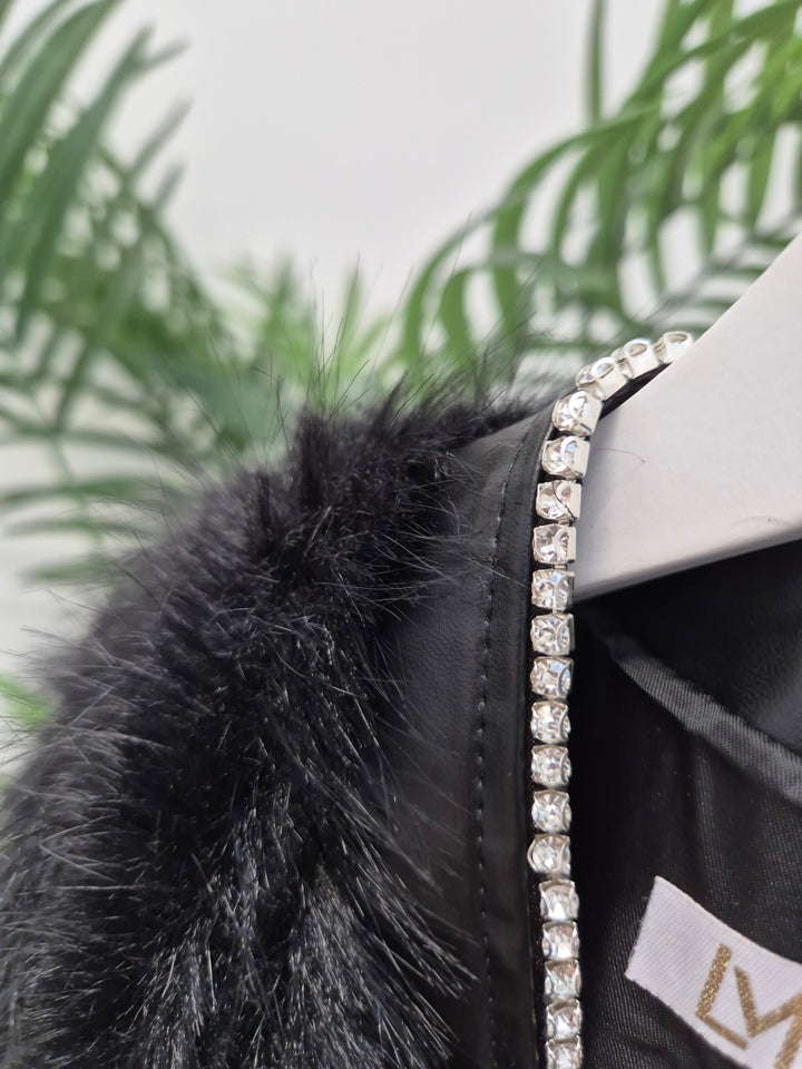 Oslo Crystal Faux Fur Jacket - Black - (One Size fits from Size 10 to Size 16)