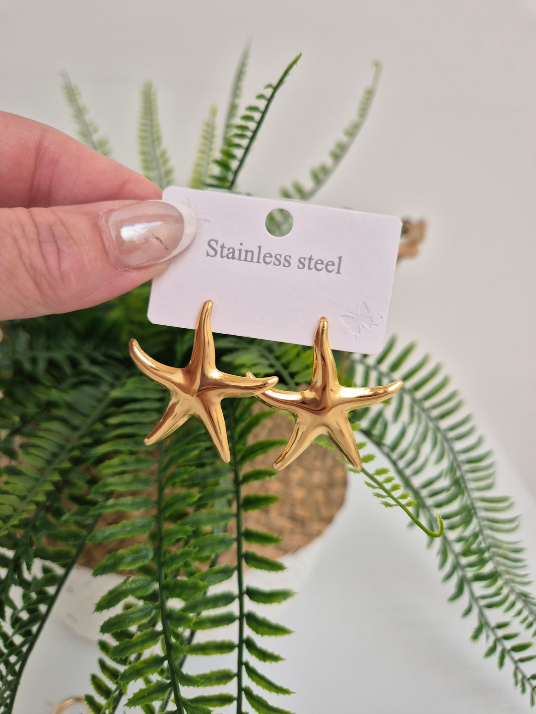 Starfish Earrings Polished Gold Tone (Pierced)