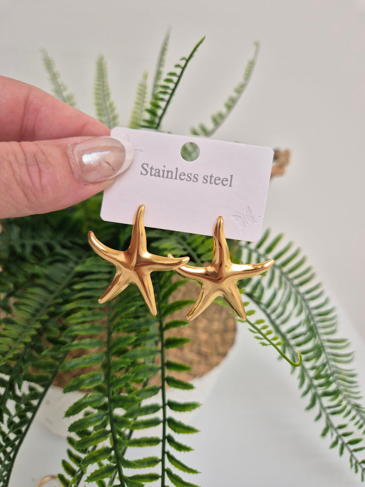 Starfish Earrings Polished Gold Tone (Pierced)