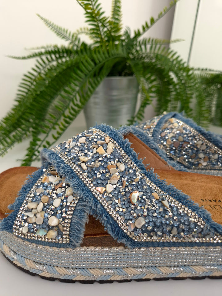 Bali Slip On Sliders - Blue (choose your Size)