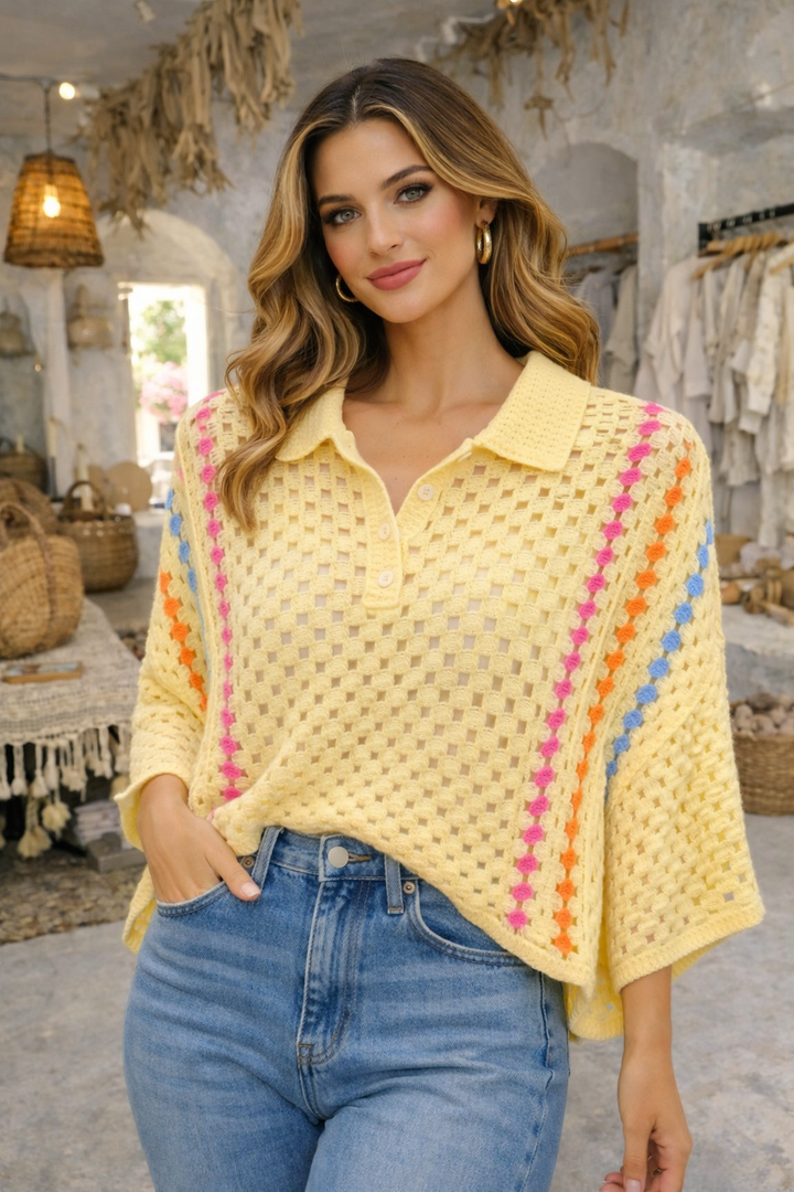 Madrid Crochet Top (One Size/Curvy - fits from Size 10 up to Size 16/18) - Lemon