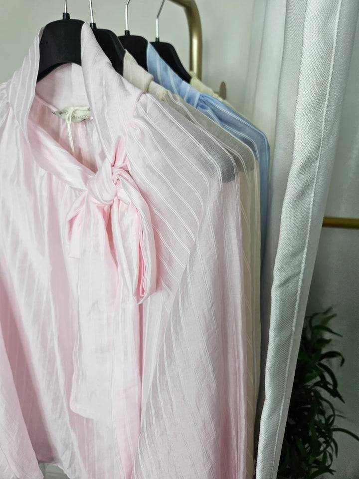 Tilly Tie Blouse - Pink - One Size (fitting Size 10 up to Size 16)