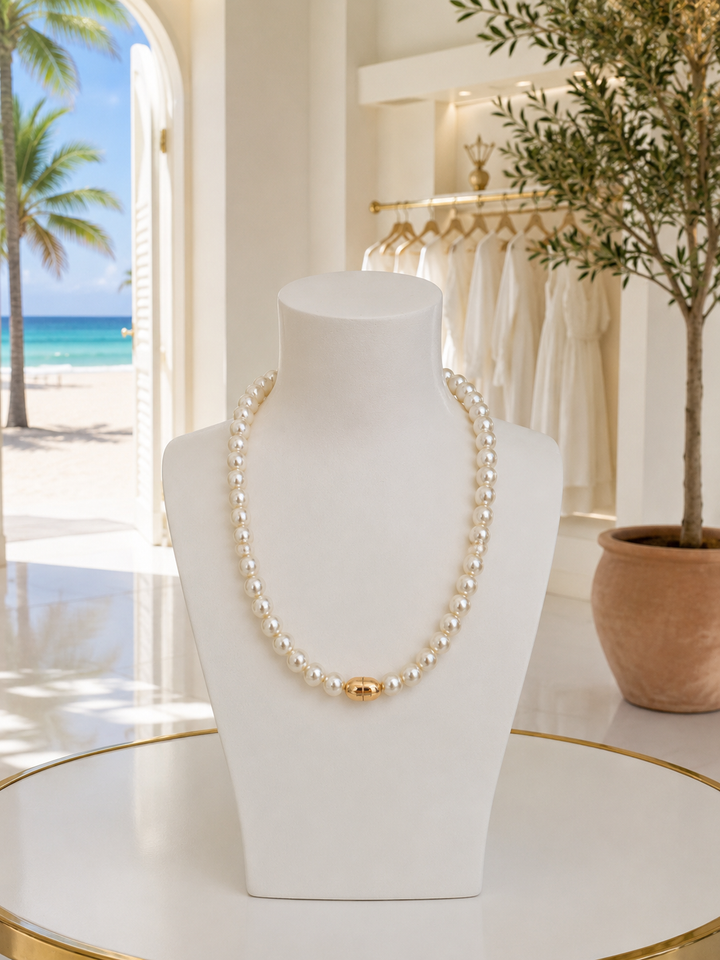 Pearl Necklace with Magnetic Clasp - Gold Tone