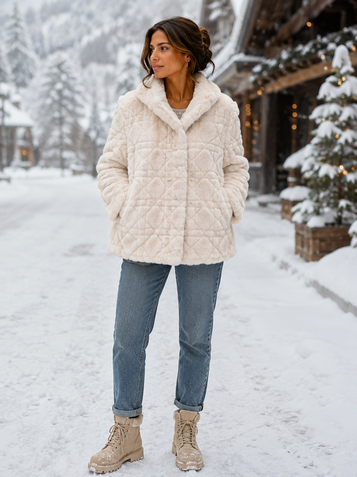 Oslo Faux Fur Collar Coat with Hood - Cream (choose your Size)
