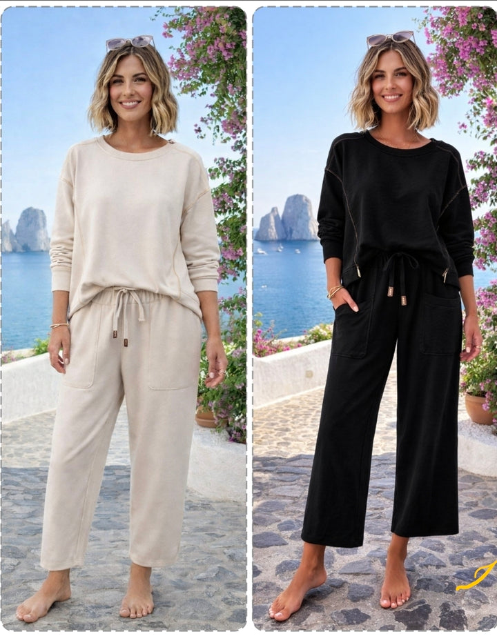 Carly Exposed Seam Co-ord Two Piece Set - (choose your Colour) (One Size fitting up to Size 16)