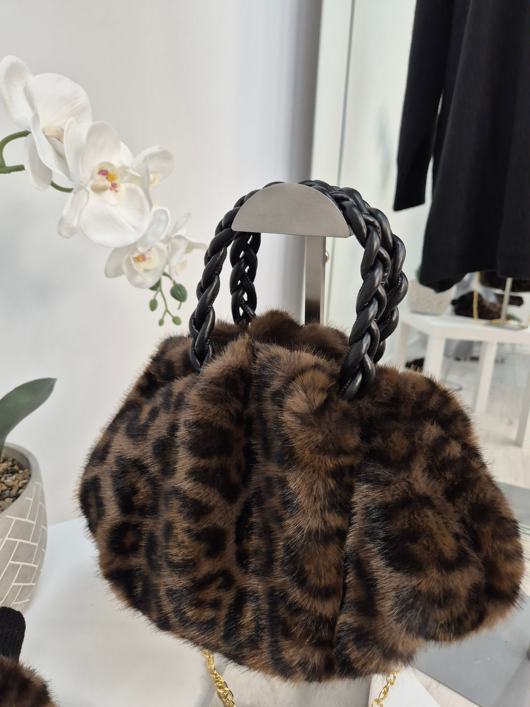 Oslo Faux Fur Bag with Gold Chain - Chocolate Leopard
