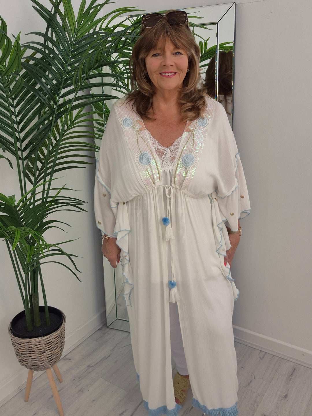 Sunshine Kimono - White/Blue/Gold