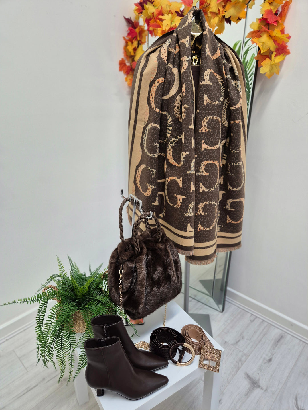 Gina Oversized Fringed Scarf - Chocolate