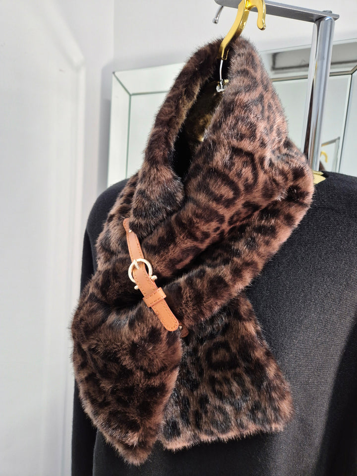 Oslo Faux Fur Scarf - Chocolate Leopard