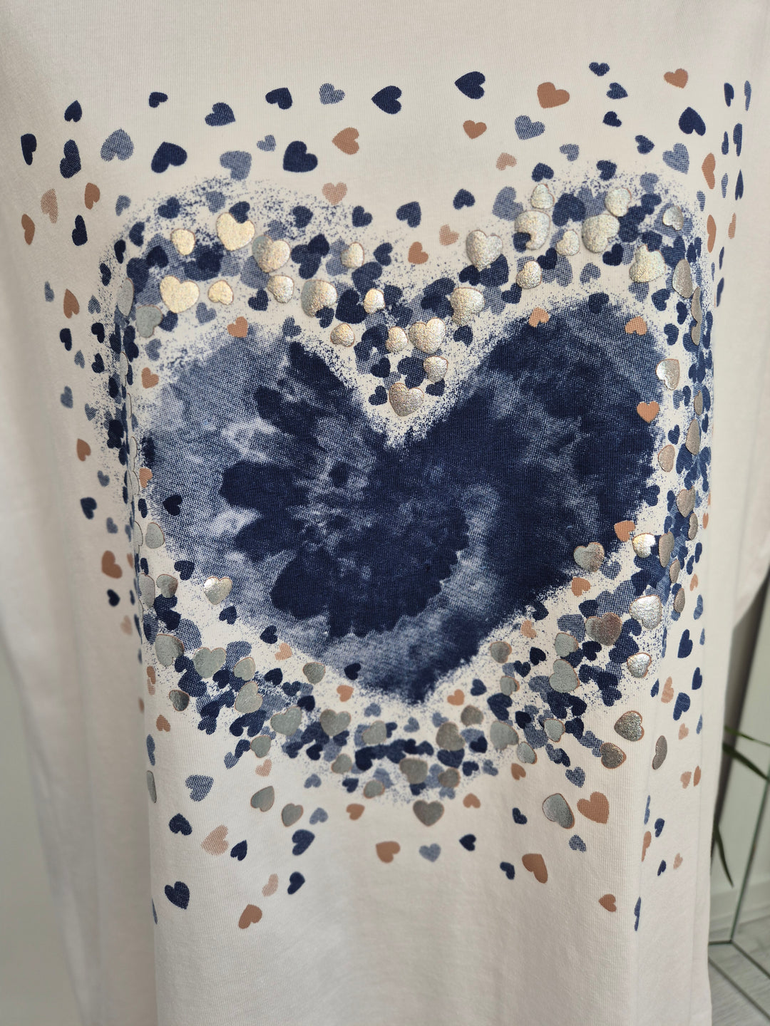 Blue Hearts Tee Shirt - White/Blue/Gold
