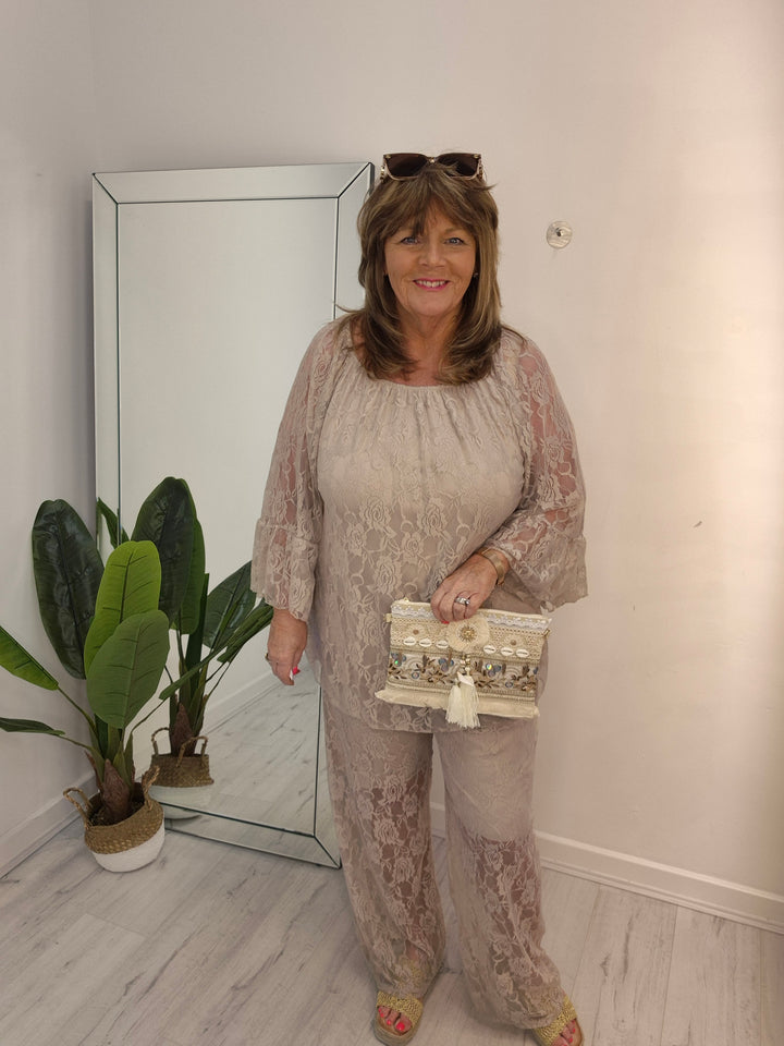 Florence Lace Bardot Co-ord Set - (choose your Colour) - (Curvy)