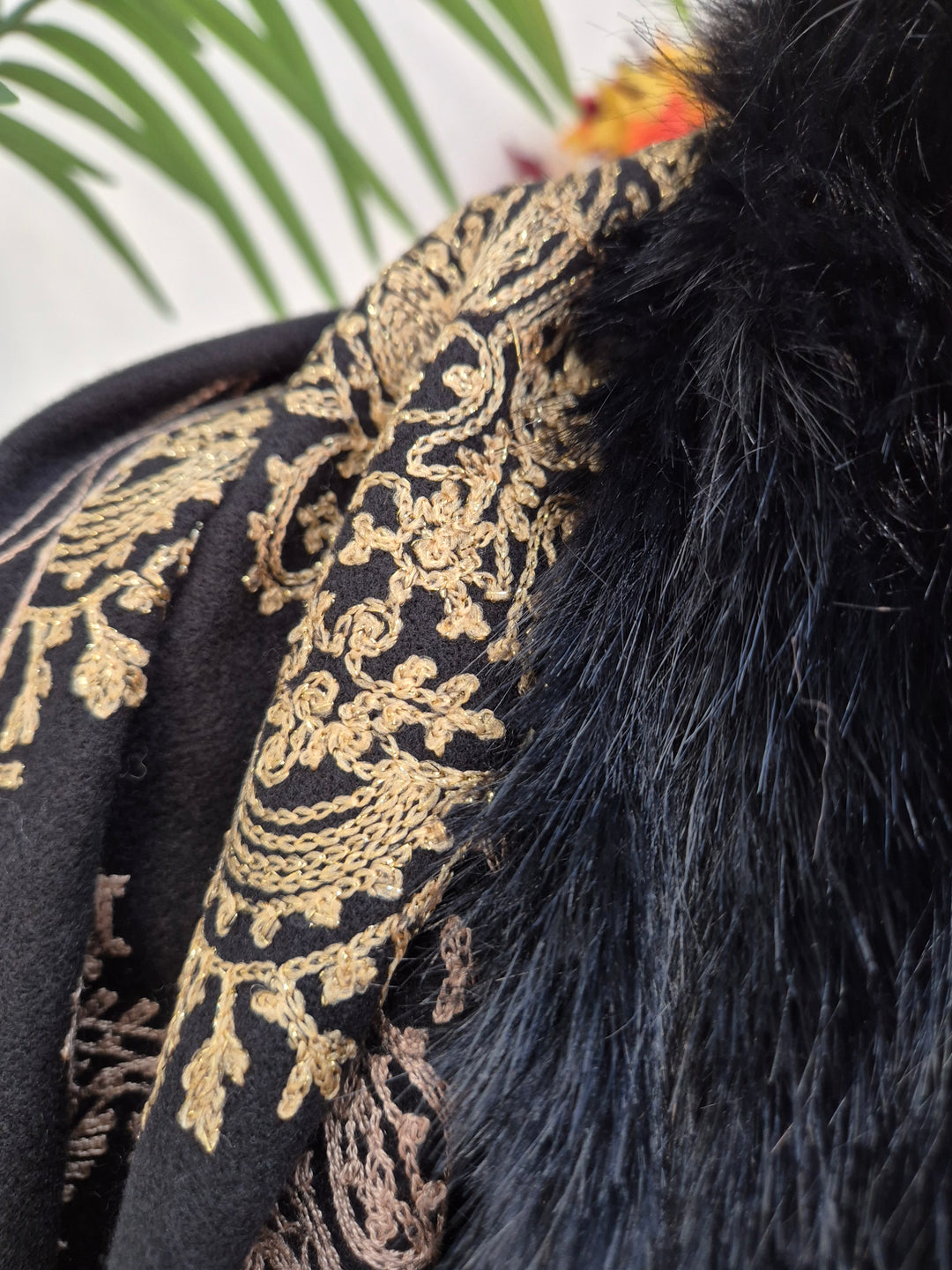 Oslo Faux Fur Shawl/Wrap - Black/Gold (Oversized)
